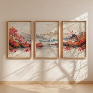 Japanese Sakura Triptych: Zen Blossom Art (Digital Download)