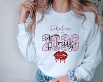 Personalisierter Geburtstags-Pullover Fabulous since 2006– Einzigartiges und persönliches Geschenk zum 18. Geburtstag, Sweatshirt Jahreszahl