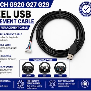 Cable de repuesto USB para volante de carreras Logitech (para modelos G920, G27 y G29)