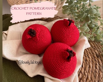 Granatapfel Häkelanleitung, Amigurumi Frucht (PDF-Muster)