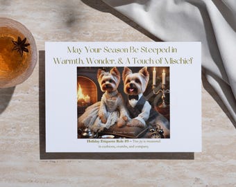 Yorkie Tea Council Holiday Card | Funny Dog Christmas Art (Digital Download)