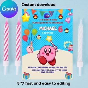 Editable Kirby Birthday Invitation Template Printable Birthday Party ...