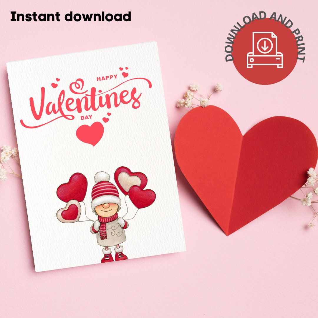 Happy Valentine's Day Printable Card / Instant Download PDF / Card Template - Etsy