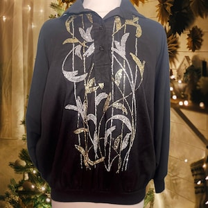 Vintage 80s Glitter Blouse: Geste of Florida Batwing Sleeve Top