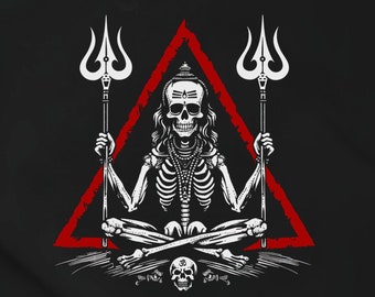 AGHORA T-Shirt - Tantrika Sadhus meditating upon Impermanence Shiva Trident Tantra Left Hand Path (Black Shirt, 4 Sizes)