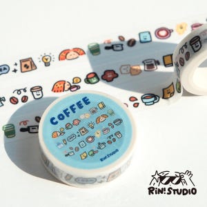 Kawaii Coffee Washi Tape: Mini Emoji Stickers, Scrapbooking Craft Tape image 1