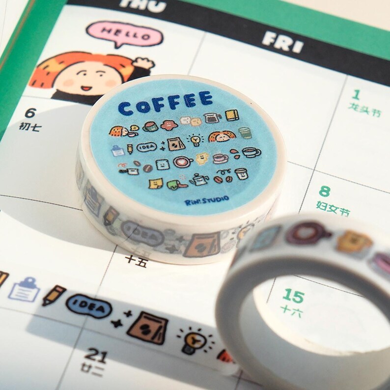 Kawaii Coffee Washi Tape: Mini Emoji Stickers, Scrapbooking Craft Tape image 5