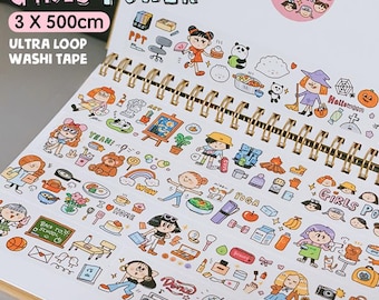Kawaii Girl Power Washi Tape, Bullet Journal Scrapbook Tape