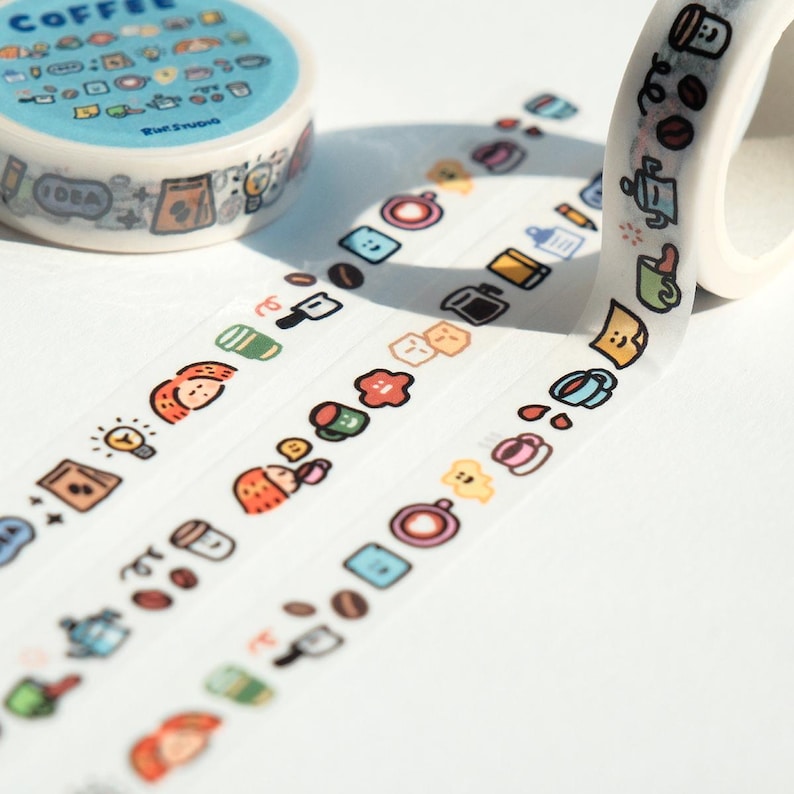 Kawaii Coffee Washi Tape: Mini Emoji Stickers, Scrapbooking Craft Tape image 2