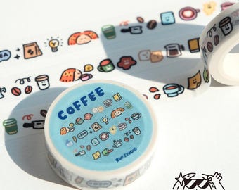 Kawaii Coffee Washi Tape: Mini Emoji Stickers, Scrapbooking Craft Tape
