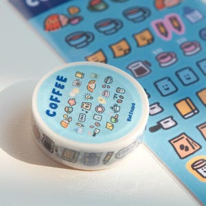 Kawaii Coffee Washi Tape: Mini Emoji Stickers, Scrapbooking Craft Tape image 4