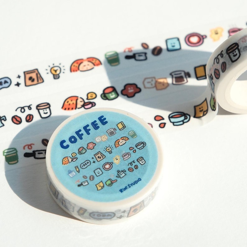 Kawaii Coffee Washi Tape: Mini Emoji Stickers, Scrapbooking Craft Tape image 6