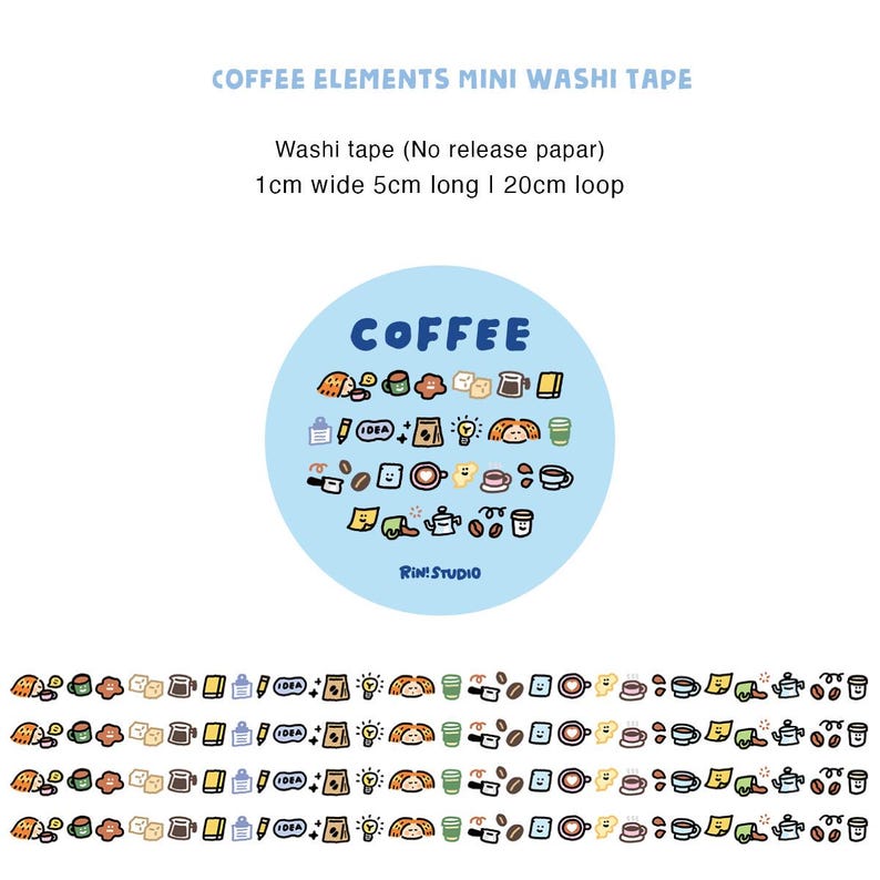 Kawaii Coffee Washi Tape: Mini Emoji Stickers, Scrapbooking Craft Tape image 3