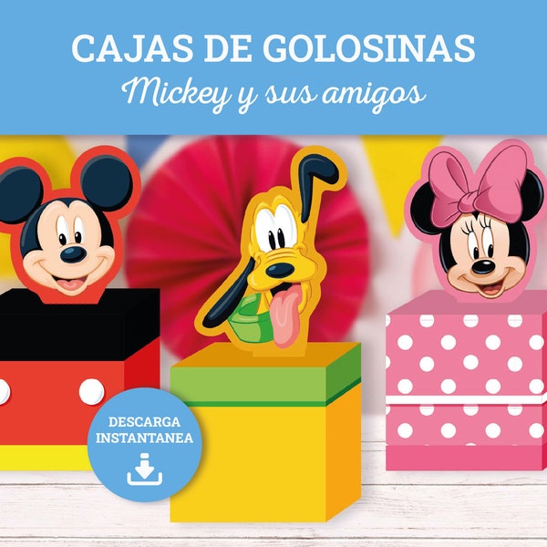 Cajas de Dulces Mickey Mouse, Cajas de Golosinas Imprimibles para Fiestas Infantiles, Cajas de regalos de Mickey Mouse y sus amigos
