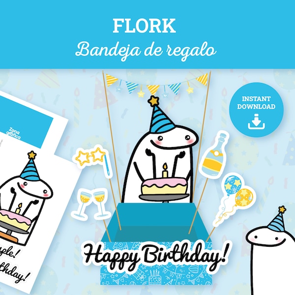 Flork cumpleaños, bandeja de cumpleaños, regalo de cumpleaños, Flork descarga instantánea, Flork imprimible, Flork PDF, Plantilla Flork