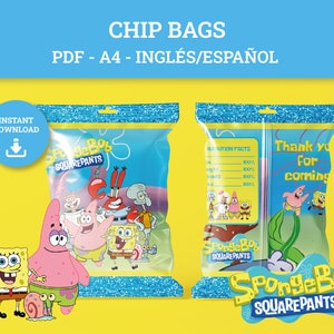 Chip bags Bob Esponja, Fiesta de Bob Esponja, Bolsa de golosinas, Bolsa de dulces imprimibles, Bob Esponja pdf