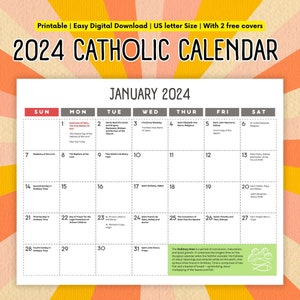 2024 Catholic Calendar Printable PDF | Catholic Liturgical Year Calendar with Feast days | Christian Calendar download