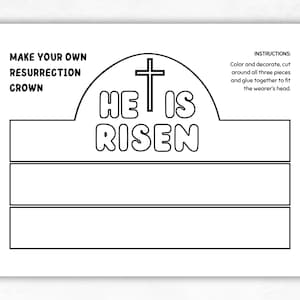 He Is Risen Resurrection Crown | Cristian Easter Coloring Craft Hat | Digital Download