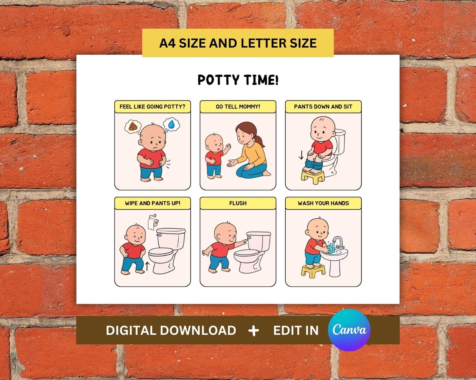 Time For Potty Toddler Potty Training Chart Printable | Visual Step-by-step Potty Time ...
