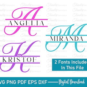 Split-Monogramm SVG-Bundle, verschüttete Buchstabe-Svg, Alphabet Clipart, Nachname-Svg, Familienname-Rahmen, 26 einzelne SVG-Png-Dxf-Schnittdateien