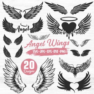 Angel Wings SVG Bundle, Angel Wings Clip Art, Wings Cut File For Silhouette, Wings PNG, Wings Shape, Wings Outline, Svg Files For Cricut