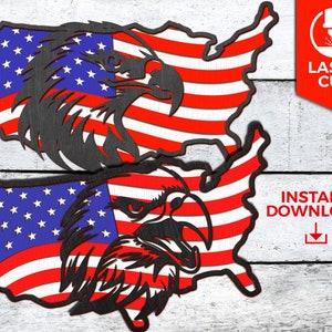 USA Umriss mit gewellter Flagge und Adler, Adler durch Flagge Shirt, Glowforge, Laser Plotterdatei, Vaterländischen Clipart Vektor.