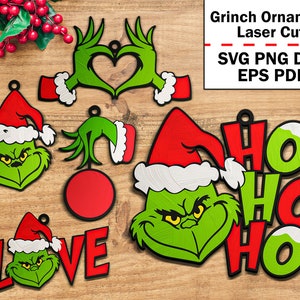 Grinch gezicht ornament lasergesneden, vakantie Grinch ornament ingewikkelde lasergesneden Svg, Grinch kerst groene tekens Svg, digitale downloads.