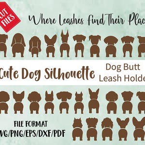 30 Hundeleine SVG Bundle | Hundeleine mit Haken | Hund Hintern und Silhouette SVG | Hundeleine Wanddekoration, Süsser Hund Laser Cut Glowforage.