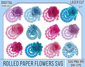 El paquete SVG de plantilla de flor de papel definitivo, flores enrolladas svg, descarga digital, cricut, silueta, flor svg, flor 3D svg, pdf, jpg