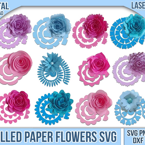 Das ultimative Papierblumen-Vorlagen-SVG-Bundle, gerollte Blumen SVG, digitaler Download, Cricut, Silhouette, Blumen-Svg, 3D-Blumen-Svg, Pdf, Jpg