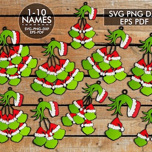 Personalized Grinch Family Christmas Ornament Lasercut File, Cartoon Ornament Svg, Christmas Ornament Decor, Grinch Svg, Merry Grinchmas.