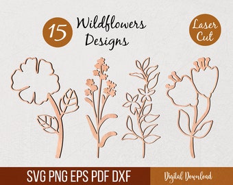 Wild Flowers SVG, Wildflowers SVG Bundle, Digital download Files, Wood Florals, Mothers Day Gift