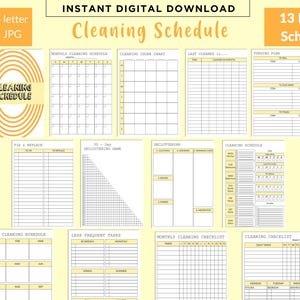Cleaning Planner, Cleaning Checklist, Schedule, ADHD Cleaning Planner, Household Chores Chart, Digital Download, Colorful Planner Templates