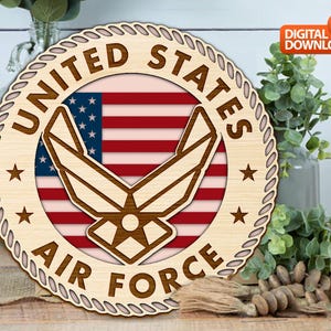 Amerikaanse luchtmacht lasergesneden plaquette veteraan ornament, Amerikaanse luchtmacht staat Lasercut Svg, militair bevelhebber cadeau, Amerikaanse vlag SVG