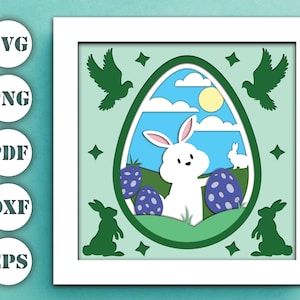 Lapin de Pâques Shadow Box Svg, Svg oeuf de Pâques, Shadow Box, cadeau fête des pères, cadeau fête des mères, Shadow Box papier découpé, boîte à lumière 3D papercut DIY