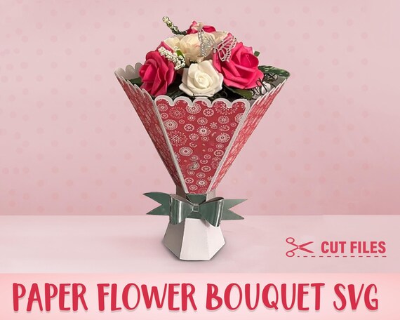 3D Paper Flower Bouquet SVG, Rolled Roses Bouquet Vase Gift Box