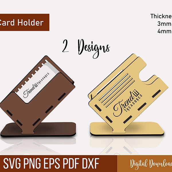 Fichiers Svg découpés au laser pour porte-cartes de visite, fichiers pour porte-cartes de bureau, fichiers CNC, modèles vectoriels, projet laser, porte-cartes cadeau personnalisé Svg.