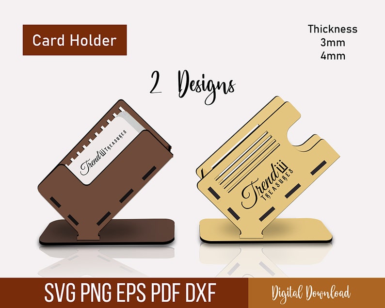 Business Card Holder Laser Cut Svg Files, Desk Card Holder Files, CNC Files, Vector Templates, Laser Project, Custom Gift Card Holder Svg. image 1