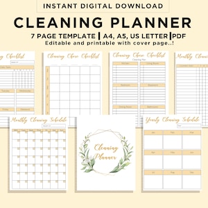 Schoonmaakplanner, schoonmaakchecklist, schema, ADHD-schoonmaakplanner, huishoudelijke taken, grafiek, digitale download, kleurrijke plannersjablonen