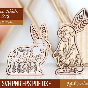 Couches de lapin de Pâques SVG, couches de lapin de Pâques SVG fichiers découpés au laser, signe en couches 3D découpé au laser, mignon, cadeau de fête des pères, cadeau de fête des mères.