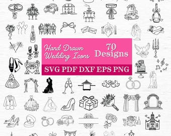 Hand-Drawn Wedding Icons SVG, Wedding Timeline Clipart, Line Art Illustrations, PNG and Cut Files for Cricut & Silhouette, Digital Download.