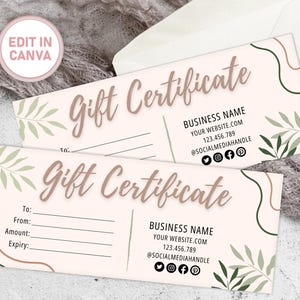Plantilla de certificado de regalo, tarjeta de regalo editable boho, vale editable, plantilla para pequeñas empresas, certificado de empresa, tarjeta de regalo imprimible.