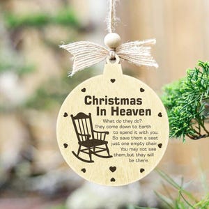 Navidad en el cielo, adorno conmemorativo SVG, archivo cortado con láser para decoración navideña, ángeles en el cielo, silla mecedora Glowforge SVG, archivo digital