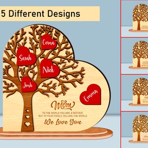 Personalized Family Tree Heart Stand Decor SVG, Tree Of Life Svg, Mothers Day Svg, Wooden Decorative Stand 3D, Glowforge Svg Laser Cut Files