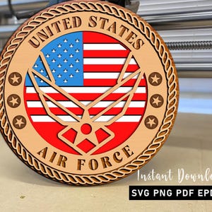 USAF lasergesneden plaquette veteraan ornament, Amerikaanse luchtmacht staat Lasercut Svg, militair bevelhebber cadeau, Amerikaanse vlag SVG, Glowforge-bestand
