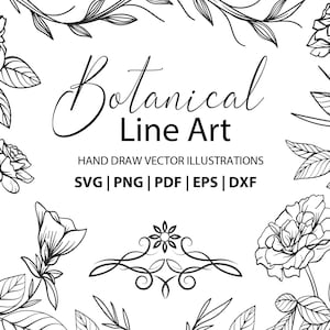 Botanical Line Art SVG, Floral Line Art, Wedding Flowers, Wildflowers Line Art, Hand Drawn Vector Flowers and Plants, Monogram Flowers SVG.