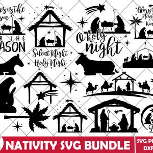Nativity Svg Bundle Laser Cut File, Freestanding Rattan Nativity, Christmas SVG, Nativity Shelf Sitter, Christ, Rattan SVG, Glowforge, Jesus