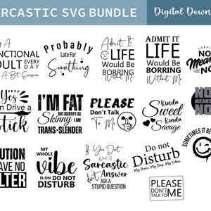 Sarcastische SVG, sarcastische bundel SVG, sarcastische digitale stickers, grappige sarcastische citaten SVG png bundel, vaderdagcadeau, Moederdagcadeau.