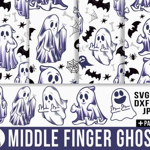 Ghost Middle Finger Svg Bundle, Halloween Svg Png, Ghost Middle Finger Clipart Shirt Svg, Silhouette, Svg Files For Cricut, Instant Download
