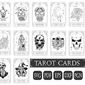 Tarotkarten Bundle SVG, sarkastische Tarotkarten SVG, lustige Tarotkarten SVG, Skelett SVG, Hexe SVG, einzigartiges Tarot Deck, Tarotkarten Deck Bundle.